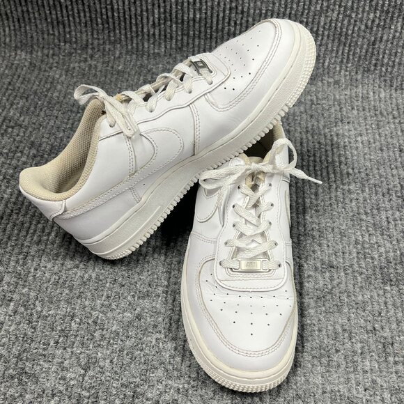 Nike Air Force 1 Kids 6Y White on White Leather Sneakers Low-Top Lace-Up Shoes - Picture 4 of 16